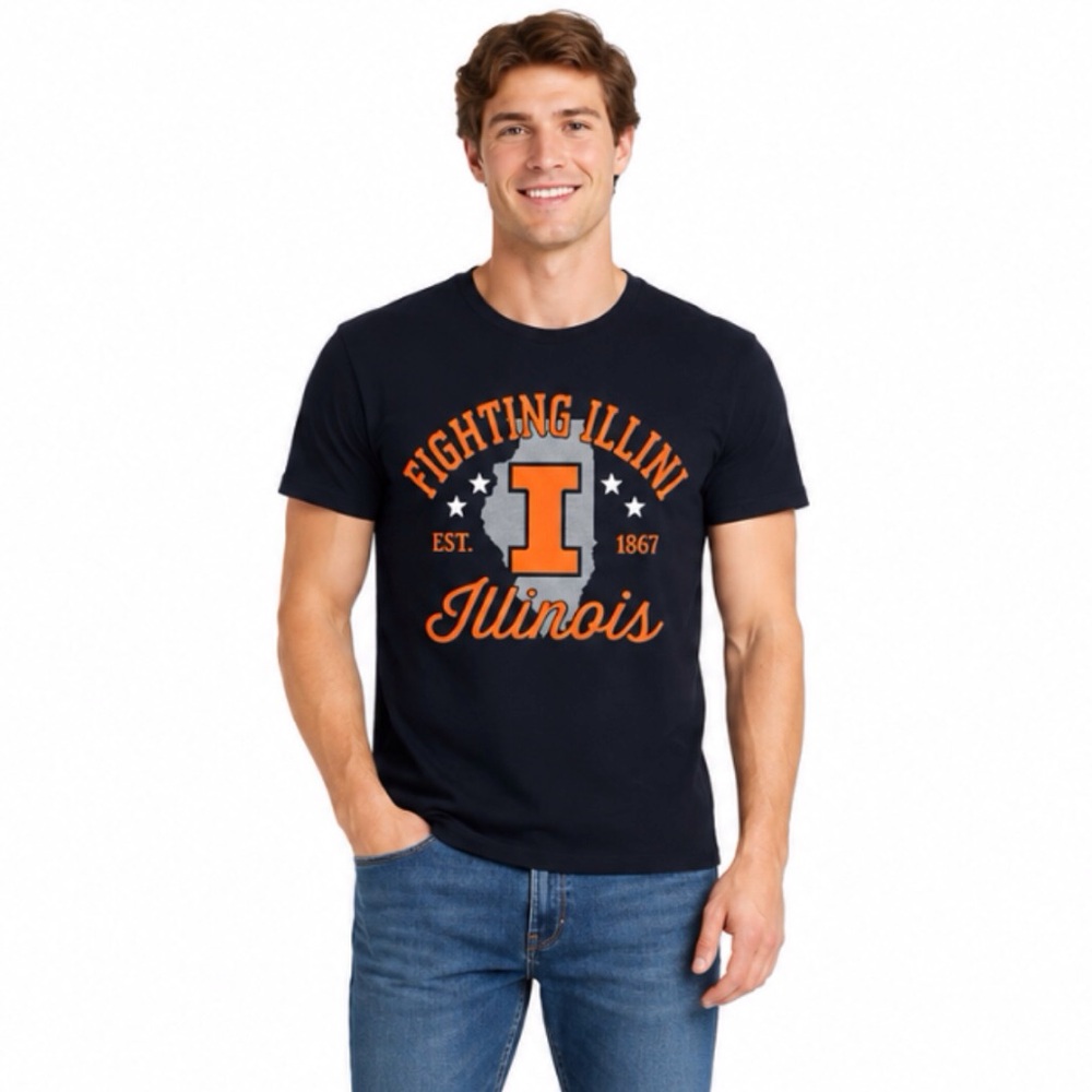 Illinois Fighting Illini T Shirt Size Small Navy Blue Rolled Sleeve Comfort Fit